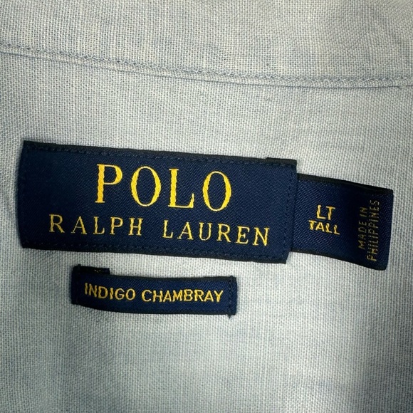 POLO RALPH LAUREN Recent Blue Chambray Short Sleeve Button Down Men's Large Tall - Picture 9 of 9